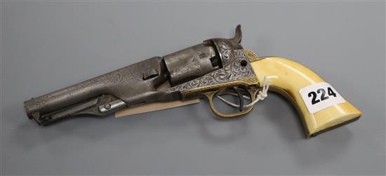 A 19th century Colt pocket revolver, with floral engraving and ivory grip, No. 41385